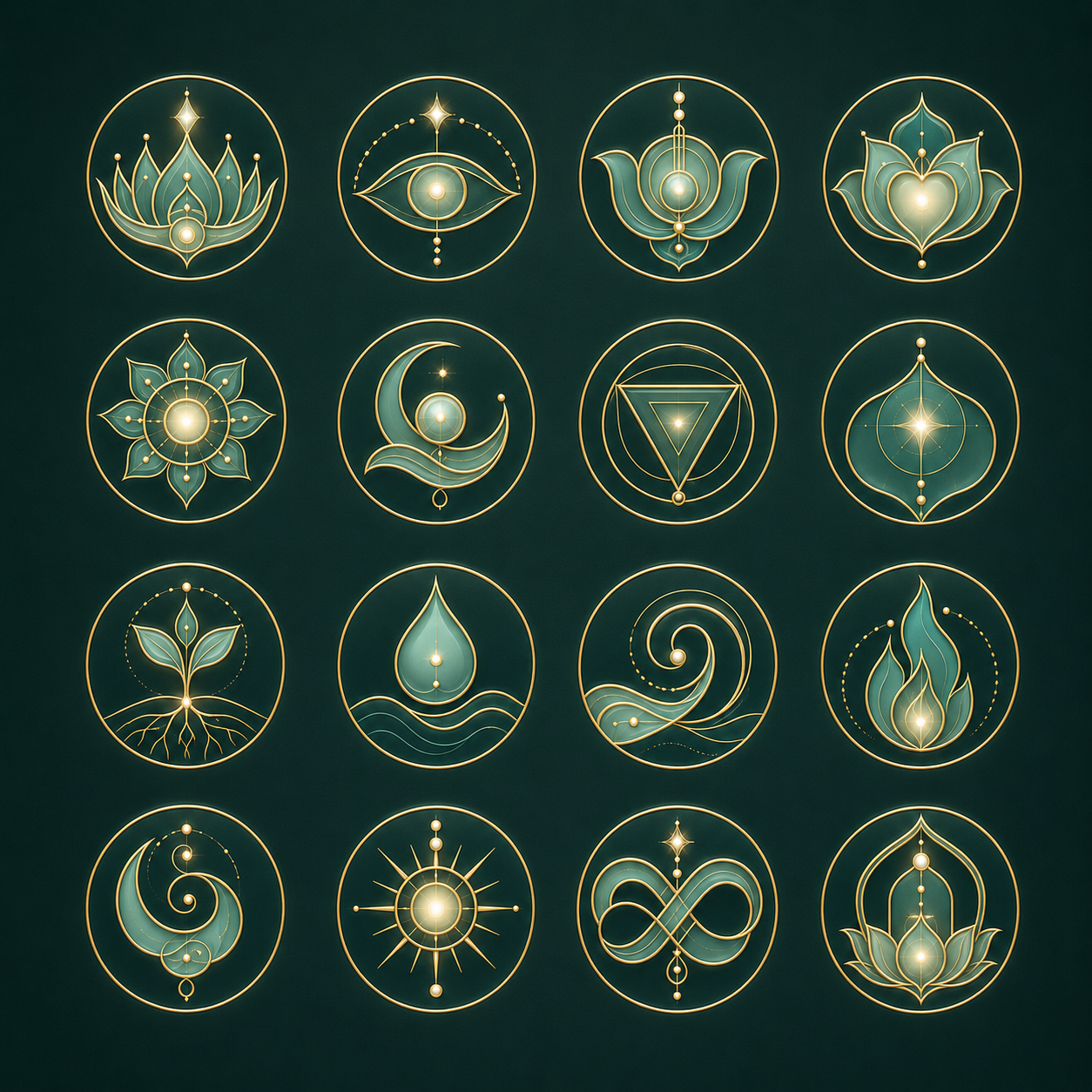 Sistema de iconografía de Casa Samadhi inspirado en naturaleza, elementos y transformación